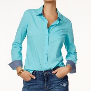 Tommy Hilfiger Textured Dot Button Down Blouse